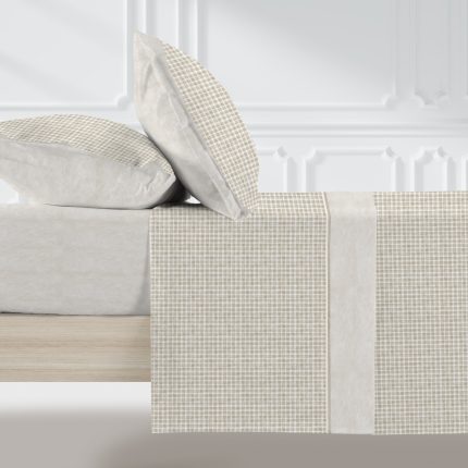Juego sábanas algodón cuadros beige - Vichy Wash